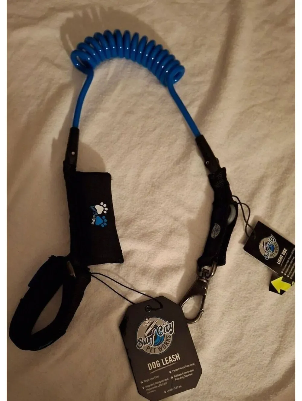 NWT Surf City Pet Works Hands-Free Coiled Bungee Dog Leash with LED Light  &
